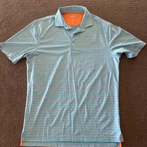 johnnie-O Light Blue and Orange Striped Polo Shirt